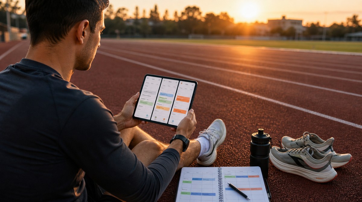 Runner comparing three training apps on a phone before a morning run