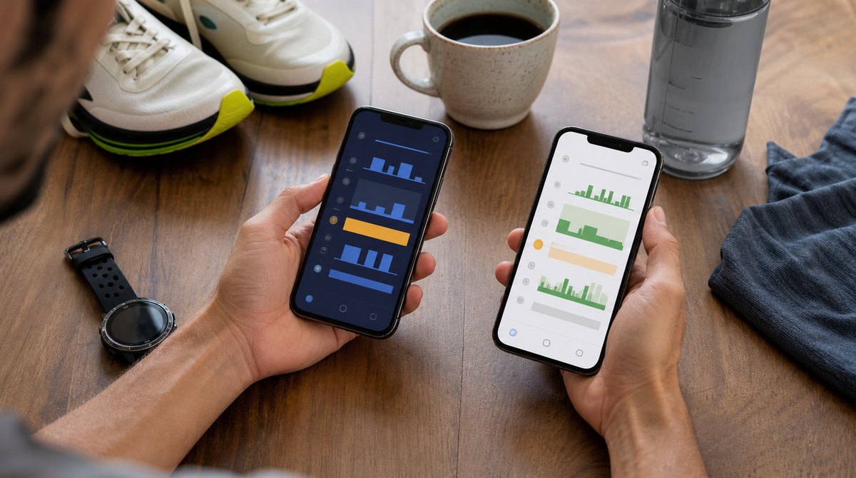 Runner comparing two generic adaptive training app layouts after a run