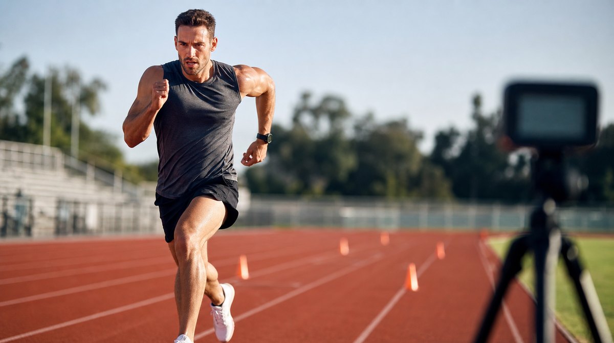 Runner checking a VO2 max reading on a Garmin watch after a run